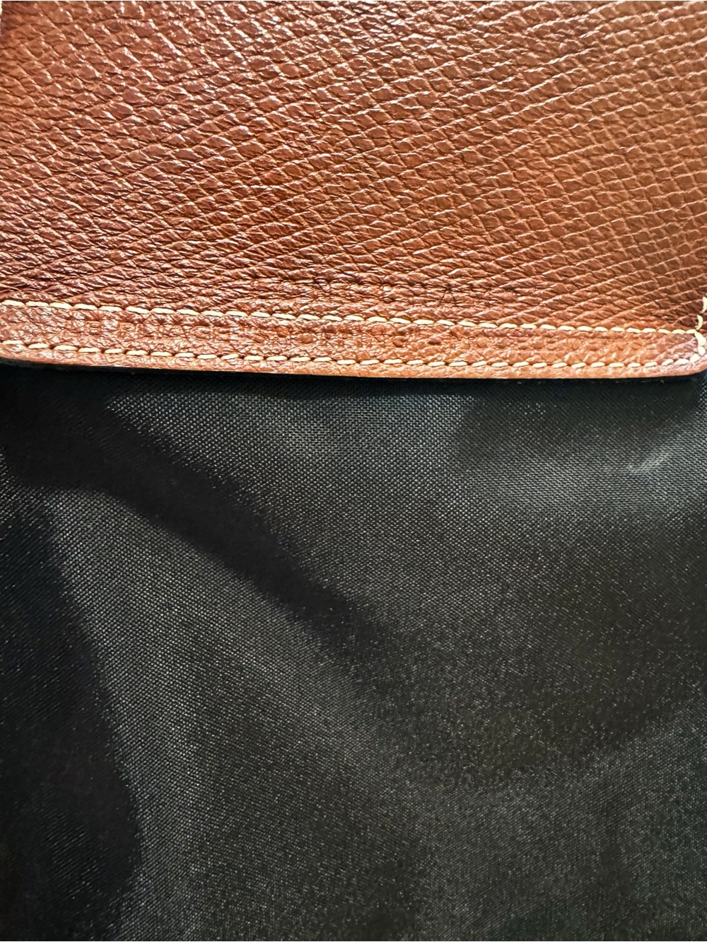 Longchamp Le Pilage Large Black Nylon Canvas Bag Leather Handle Tote Travel - Picture 9 of 16